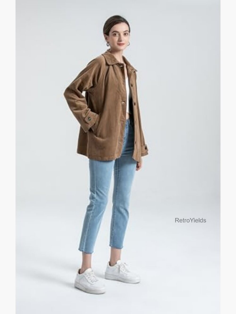 Women's Corduroy Button Down Coat Jacket With Pockets - Picture 6 of 7